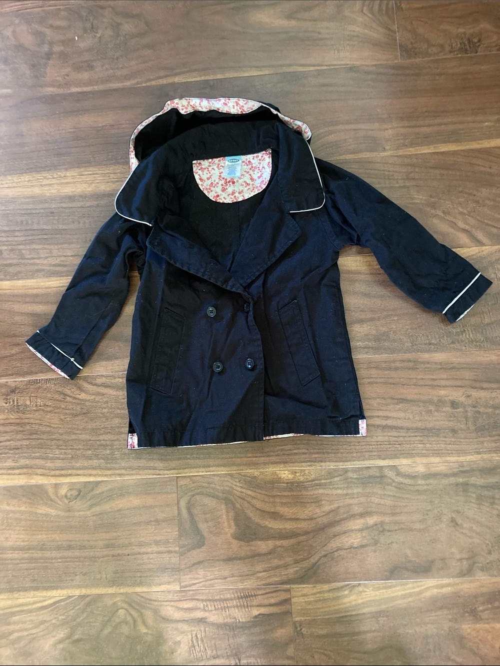 Old Navy Navy Pea Coat with Floral Lining